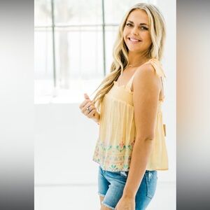 Perch by Blue Pepper Sunny Floral Boho Sleeveless Top Sz.1x